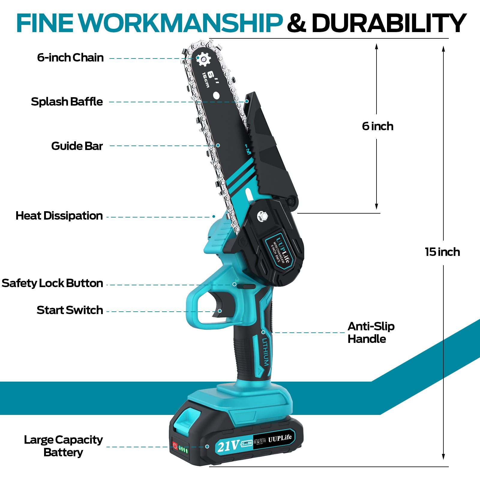 21V 6 in. Cordless Oil-Free ChainSaw with 1.5 Ah Battery and Charger